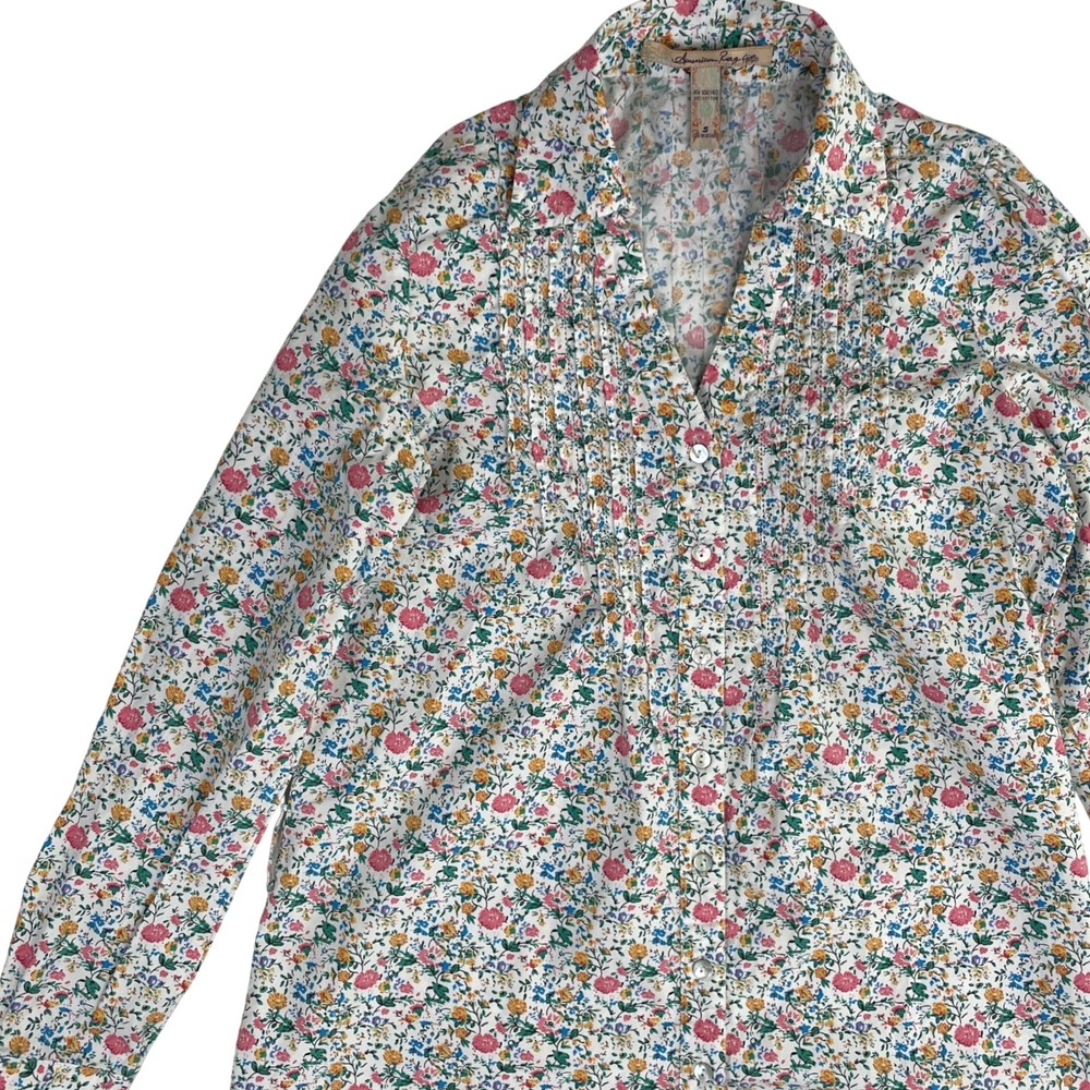 American Rag Floral Blouse Top Long Sleeve Pleated Cottagecore Womens‎ Small